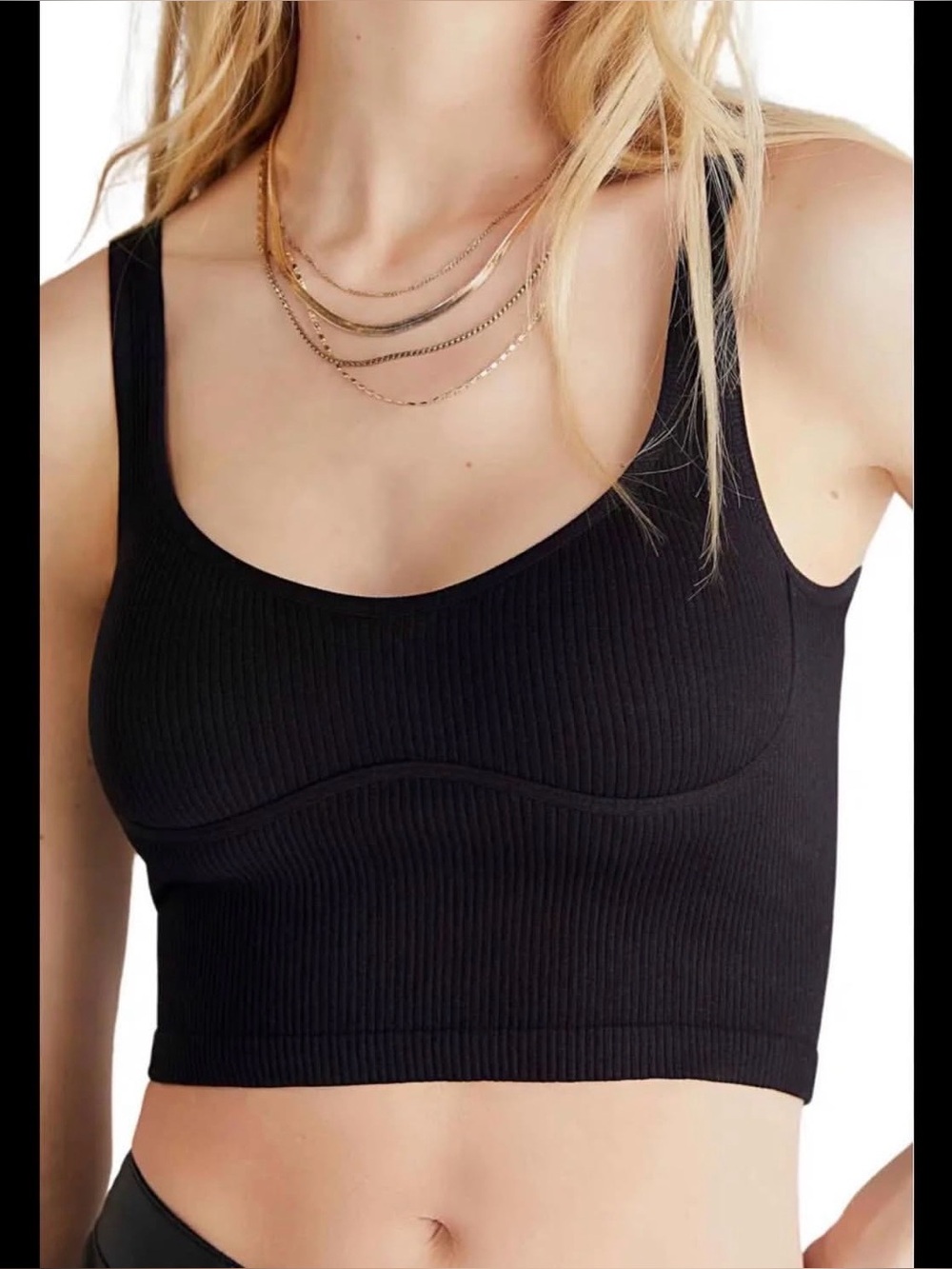 Free People Black Ribbed Crop Tank